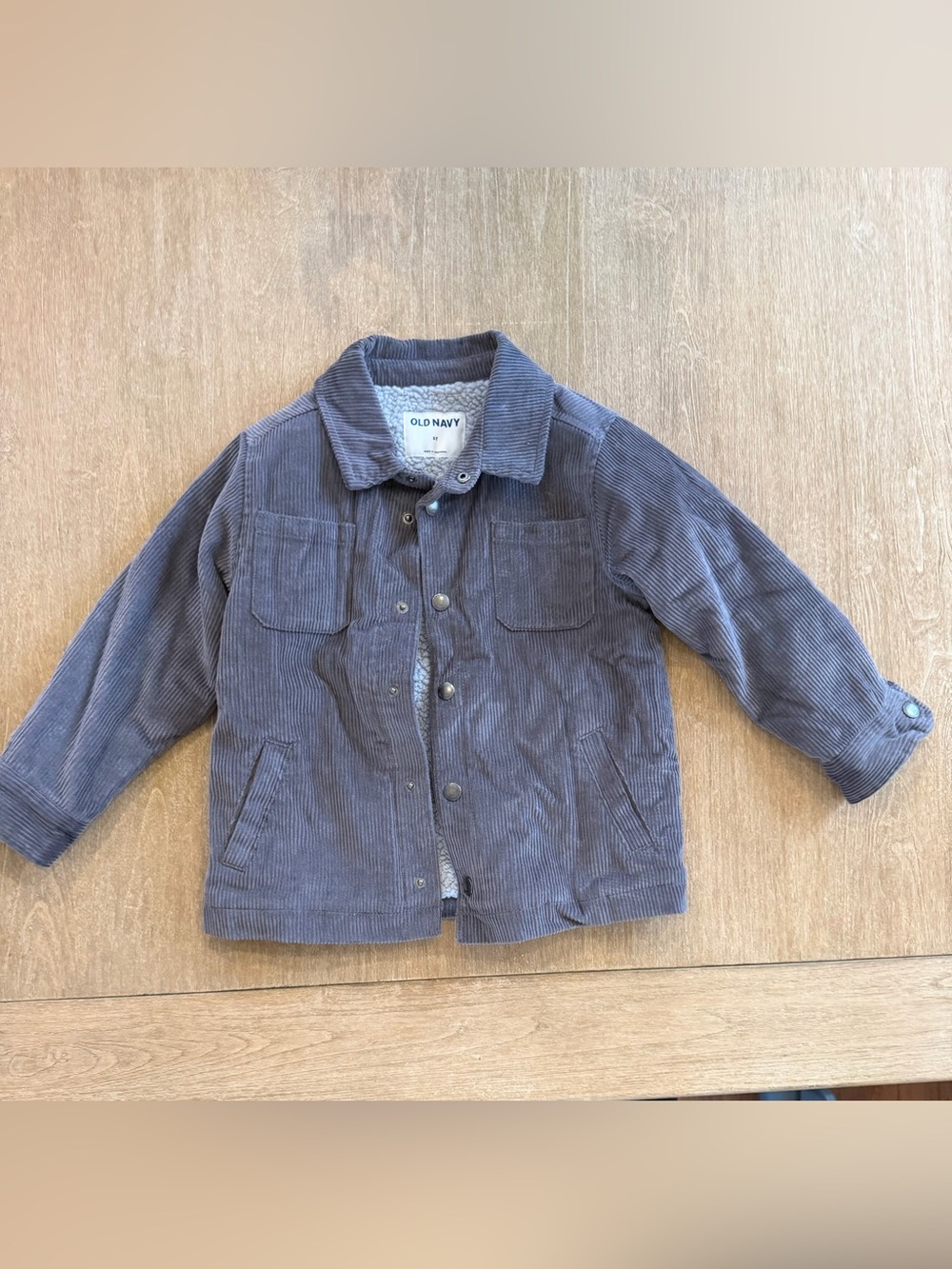 Old Navy Kids 5T Gray Corduroy Sherpa-Lined Jacket Snap Front
